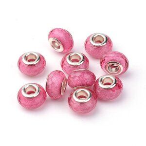 Pink Faceted Resin Large Hole Euro Style Beads